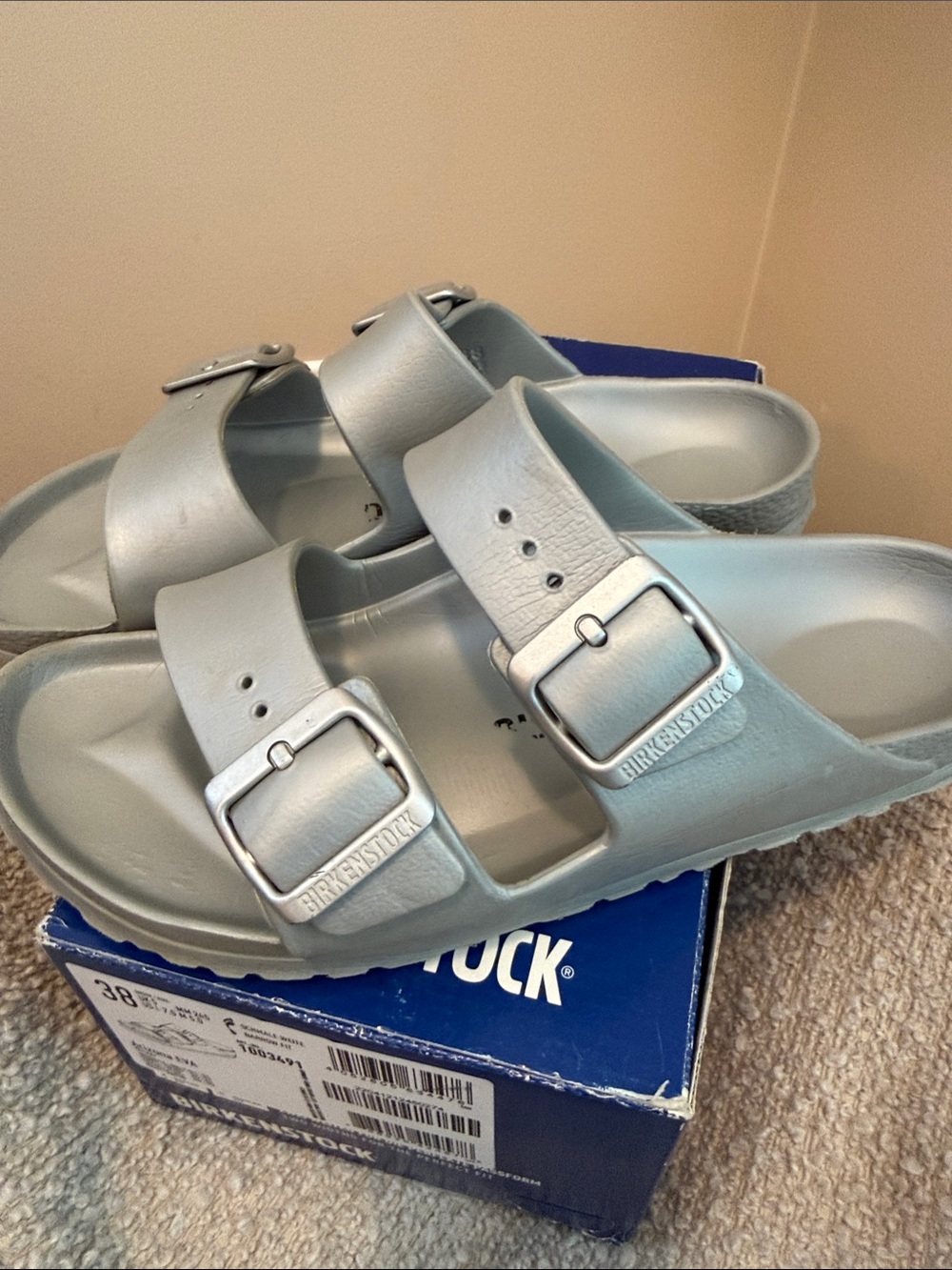Birkenstock Arizona EVA Sandals in Silver Metallic- 38 - Picture 3 of 6